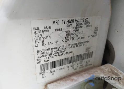 2008 Ford F-250 Fx4/King Ranch/Lariat/Xl/Xlt from USA, damaged, VIN 1FTSW21548ED58570